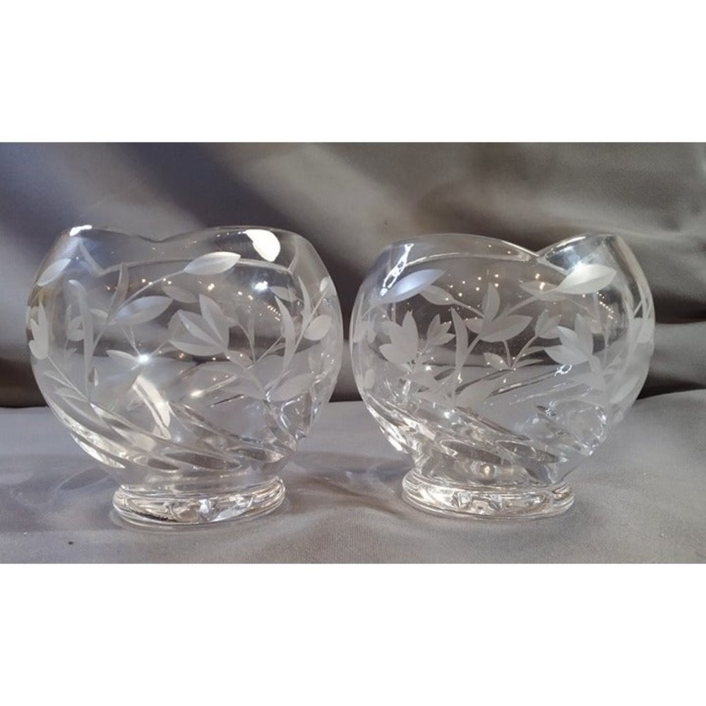 Lenox Giftware Crystal Etched Glass Bowls Set of Two 3 & 3/8 In. Tall (2a3)‎
